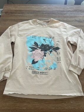 Shawn Mendes 'Lost in Japan' Floral Graphic Long Sleeve Tee - Beige M